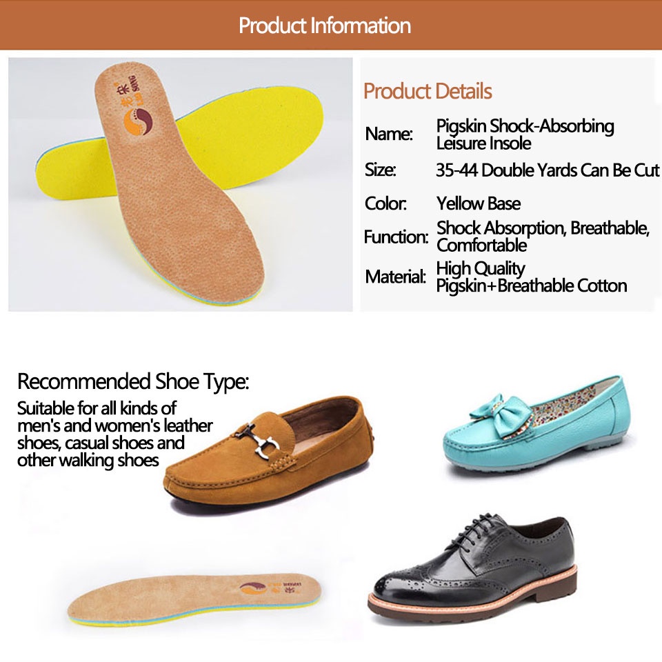 1 Cặp Đế Lót Giày Da Heo Hai Lớp Dày Dặn Mềm Mại Thoáng Khí Thoải Mái Dành Cho Nam Và Nữ