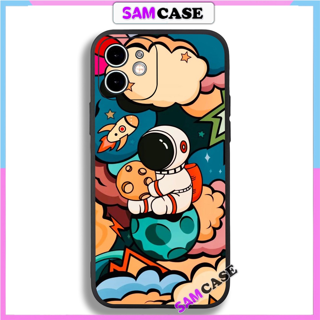 Ốp lưng iPhone 6/6s/7/8/X/XS/11/12/13 Pro Plus Max viền vuông chống sốc bảo vệ camera silicon mềm dẻo hình phi hành gia