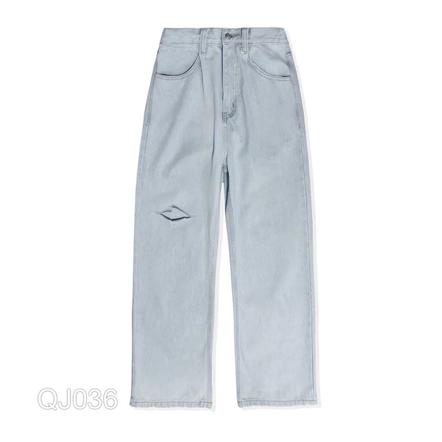 Quần jean nam ống rộng VN CLO xanh bạc rách gối - QJ036
