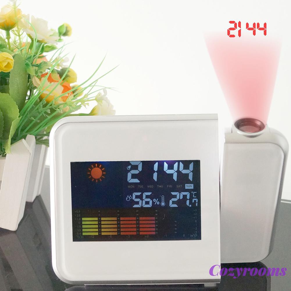 Desk Thermometer Hygrometer Digital Projection Clock LED Display Desk Calendar with Weather Station