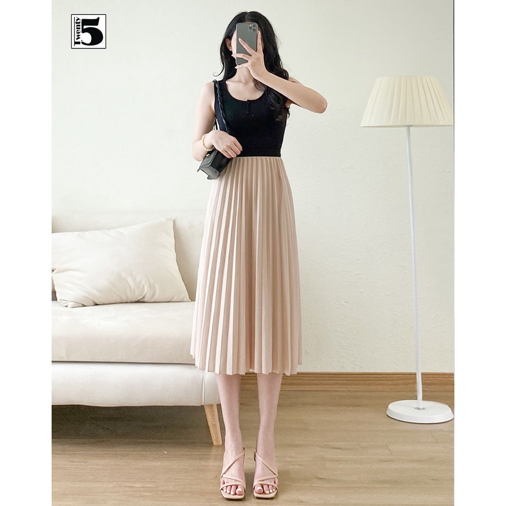 Chân váy nữ xếp ly dáng dài midi lưng thun nhiều màu Twentyfive Fashion 3678M