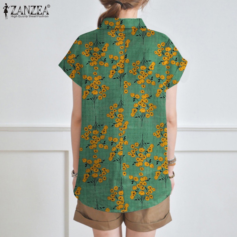 Áo sơ mi ZANZEA tay ngắn họa tiết hoa vintage dành cho nữ