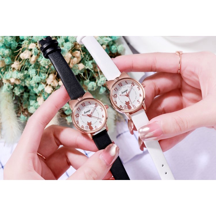 Đồng hồ thời trang nữ mặt mèo dây da tổng hợp yuhao PKHRYU010-1