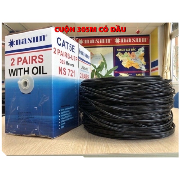 Dây mạng ngoài trời 4 lõi có dây cường lực, dây mạng cat6 Nasun Vỏ chống chuột Cuộn 100M