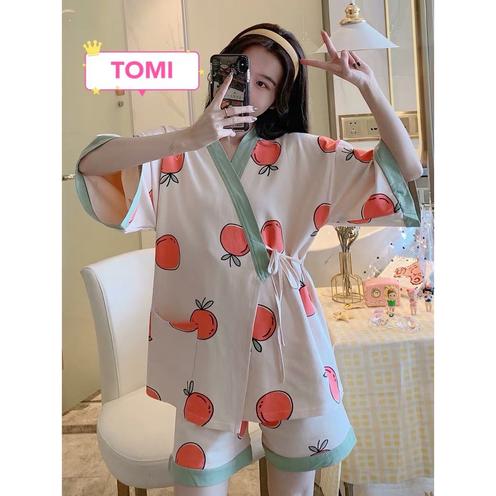 Bộ đồ ngủ nữ, bộ pyjama thắt dây ngắn tay - TOMI BOUTIQUE