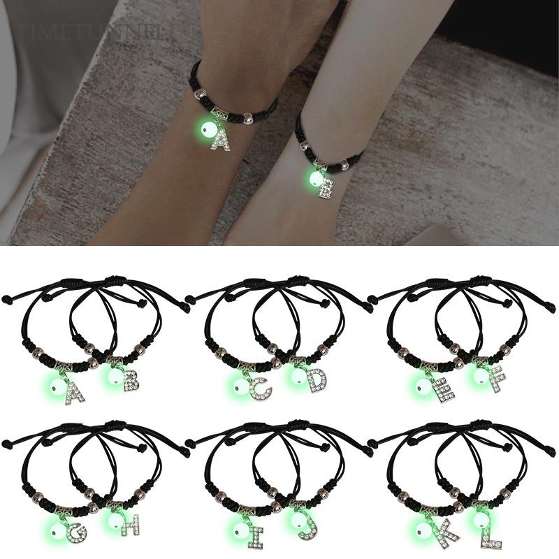 Vòng Tay Dây Bện Mặt 24 Chữ Cái Tiếng Anh Phát Sáng Thời Trang Hàn Quốc Cho Cặp Đôi