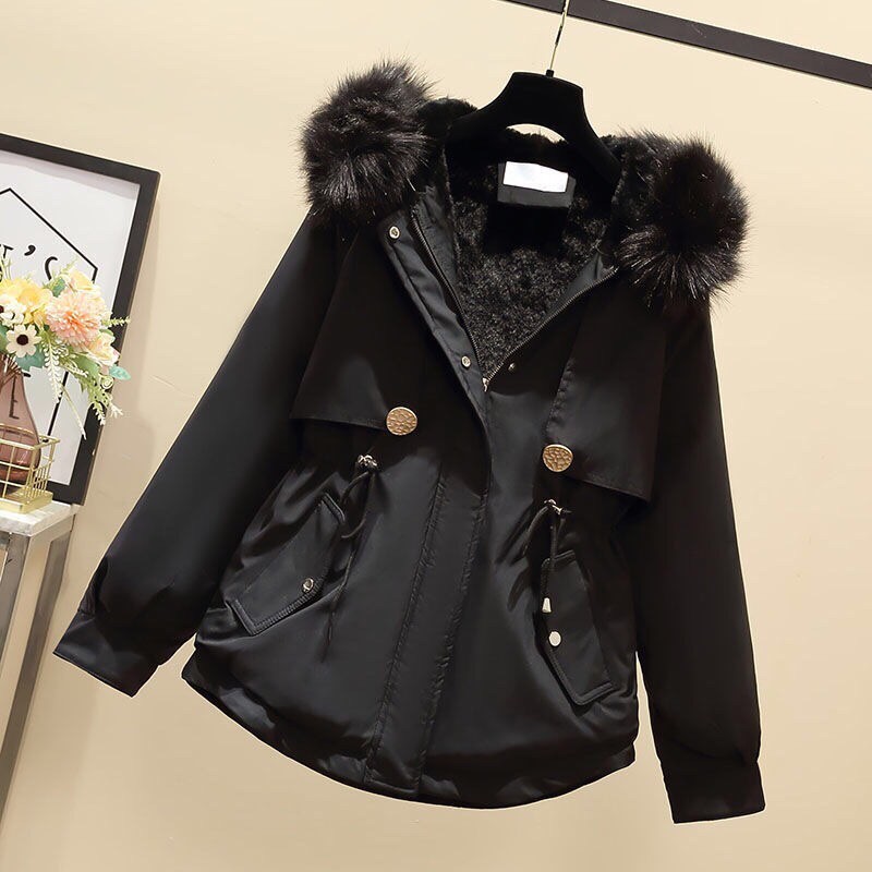 Áo khóa lót lông mủ lông chùm đầu-thời trang đông nữ quảng châu