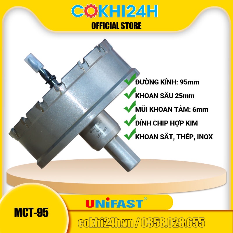 Mũi khoét 95mm Unifast MCT-95 hợp kim [ Phi 95 ]