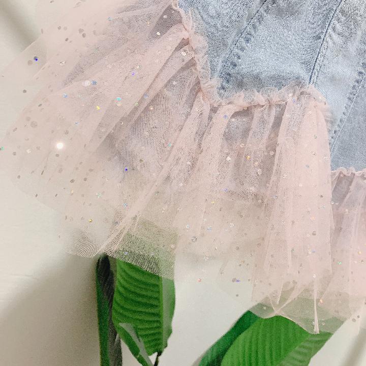 Chân váy jean Phối Lưới Xinh Xắn Dành Cho Bé Gái