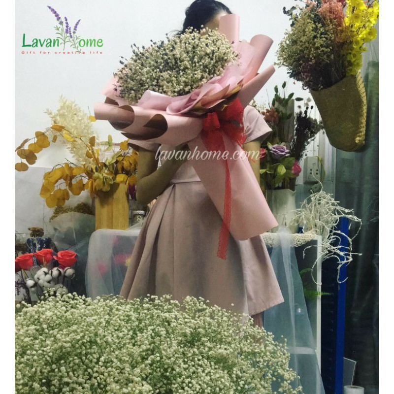Bó hoa baby phối hoa khô Lavender Pháp - Quà tặng sinh nhật, tốt nghiệp, các dịp lễ