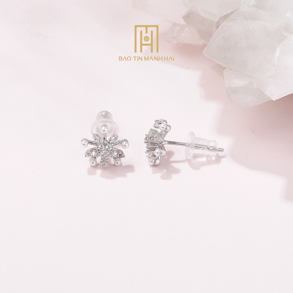 Bông tai Bạc 925 Ý xi kiểu nụ hình hoa đính ngọc gắn đá cao cấp phong cách Hàn Quốc BTB13 Bảo Tín Mạnh Hải