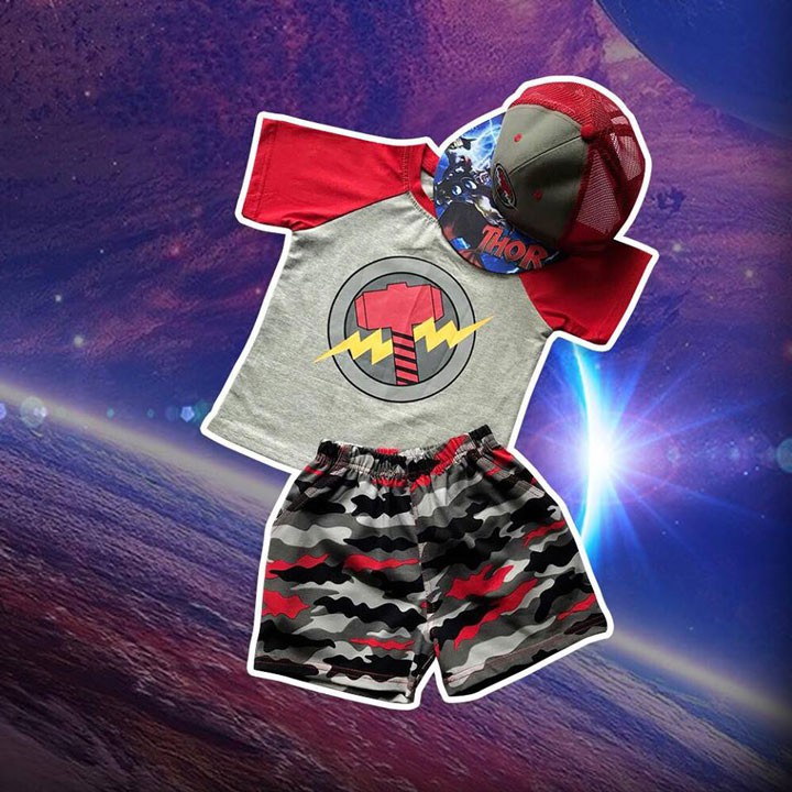 Đồ siêu nhân sấm vân lính kèm nón bé trai