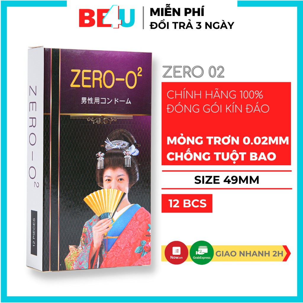 Bao cao su 49mm Zero 02 size nhỏ trơn siêu mỏng 0.02mm Nhật Bản Hộp 12 cái bcs ôm sát mỏng – Chính Hãng – Be4u