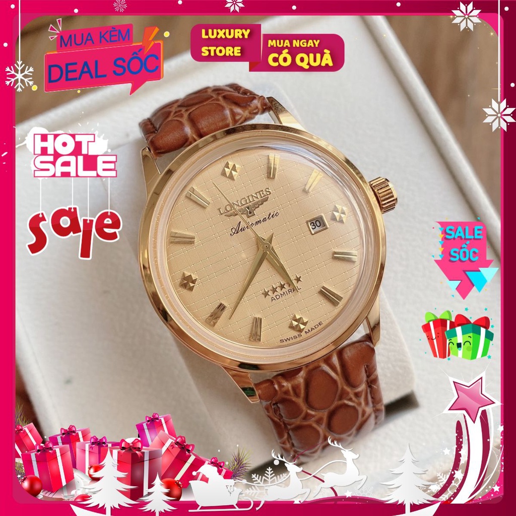 Đồng hồ nam Longines kim trôi, logo dập khoá cài, da rắc cực chất lượng size 40mm