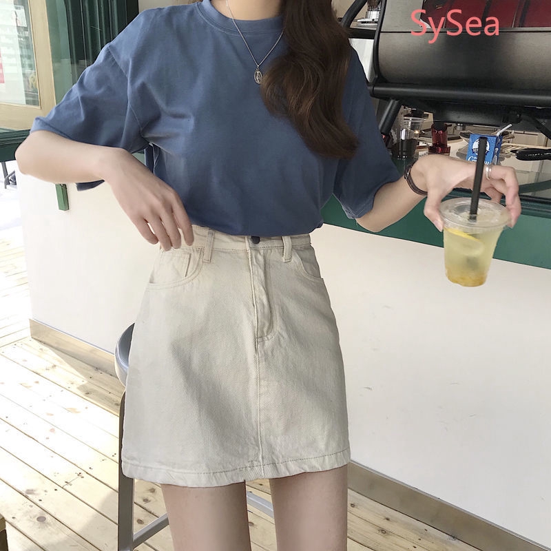 Chân Váy Denim Lưng Cao Phong Cách Hàn Quốc