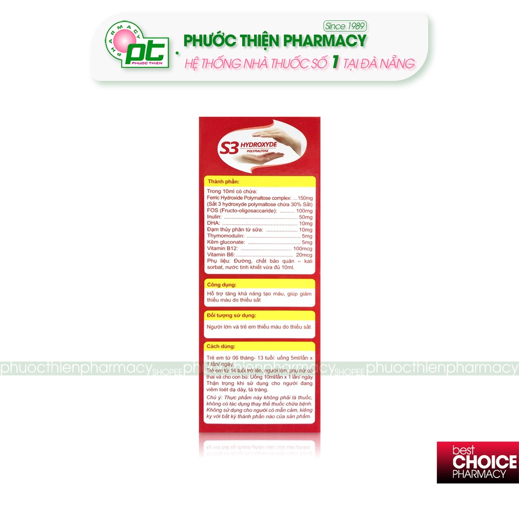 Sắt nước dạng ống bổ máu bổ sung sắt S3 Hydroxyde Polymaltose hộp 20 ống nhựa
