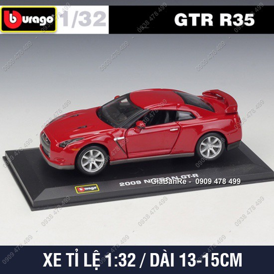 Xe Mô Hình Kim Loại Tỉ Lệ 1:32 - Nissan GTR - Bburago - Đỏ - 9829.1