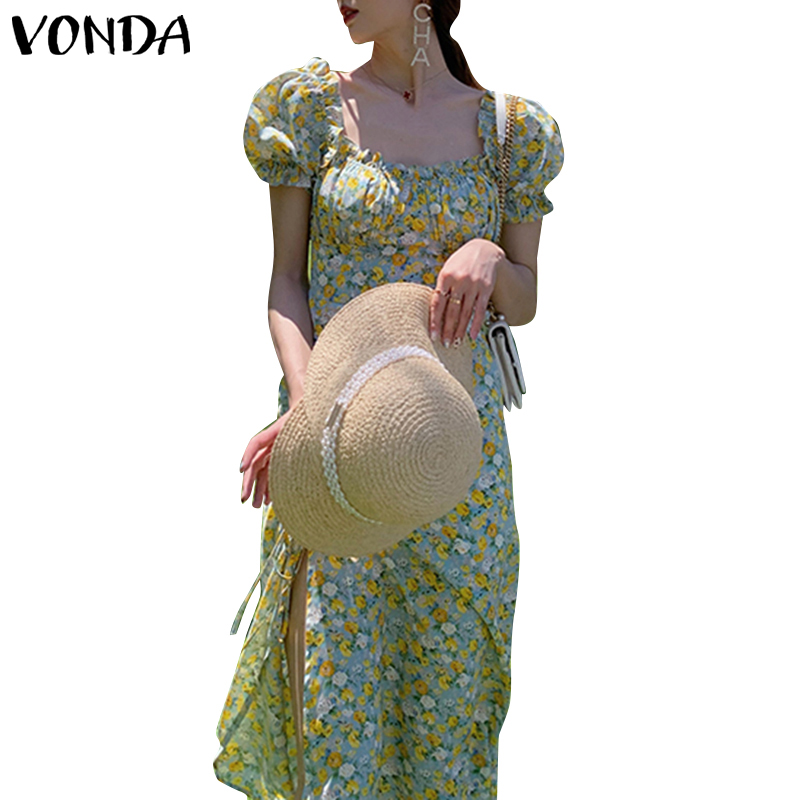  Đầm Tay Ngắn Cổ Vuông VONDA Họa Tiết Hoa Xẻ Tà Phong Cách Hàn Quốc | BigBuy360 - bigbuy360.vn