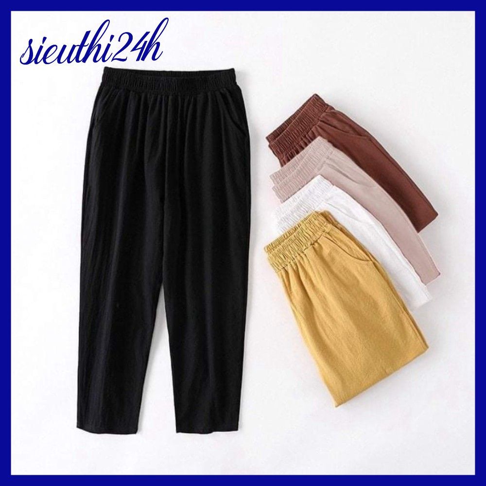 Quần thời trang nữ ống ôm phong cách Hàn Quốc, quần kiểu nữ Siêu thị 24 giờ, chất liệu đũi tơ mềm mát QH.29