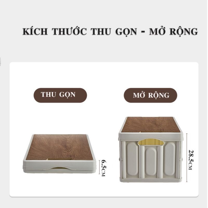 HỘP ĐỰNG ĐỒ DÃ NGOẠI GẤP GỌN THÔNG MINH- HỘP GẤP GỌN TIỆN DỤNG ĐI DU LỊCH, CẮM TRẠI, CÂU CÁ nắp gỗ 30L