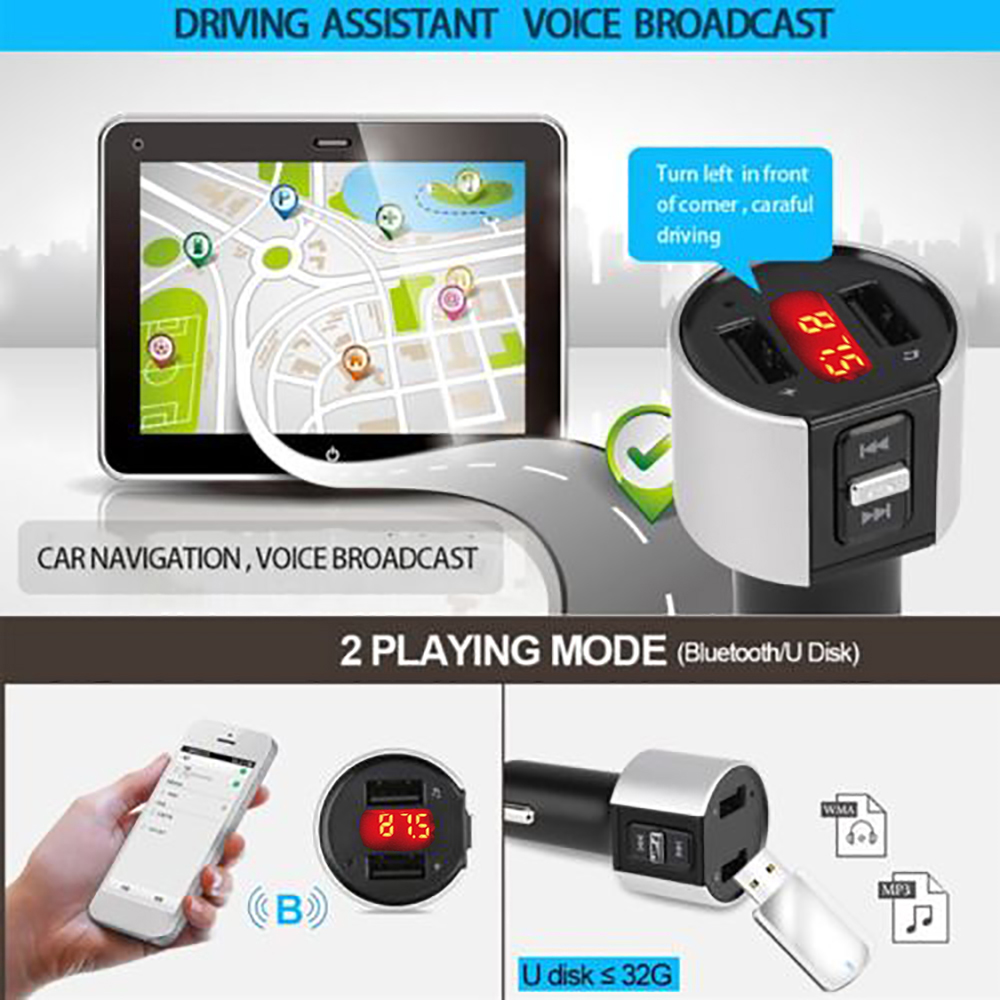 Củ Sạc Trên Ô Tô Bluetooth Fm Mp3 Không Dây Tích Hợp Radio