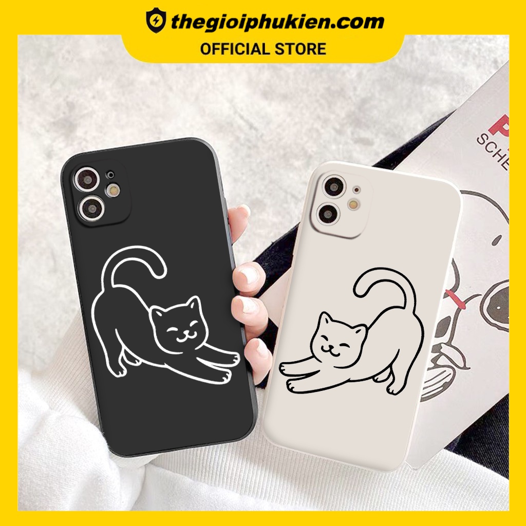 Ốp iphone - Ốp lưng iphone cạnh vuông Mèo vươn vai dành cho ip 6 đến 14promax - ng129