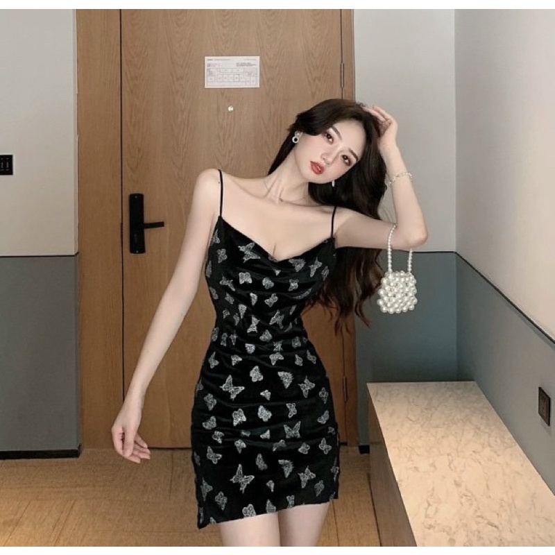 Đầm hai dây /đầm ôm sexy  KIMDISTORE94 /đầm ôm body Hotgirl bướm 3D thời trang sexy ( có mút ngực) đầm đẹp và giá rẻ