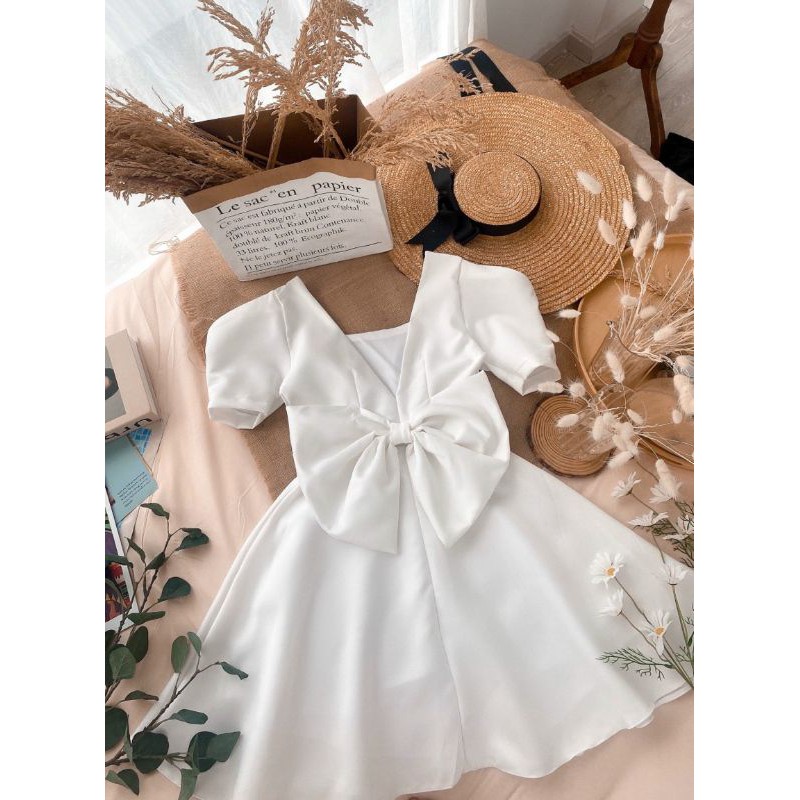 Đầm dự tiệc trắng xòe nơ lưng to Cindy Ngắn | BigBuy360 - bigbuy360.vn