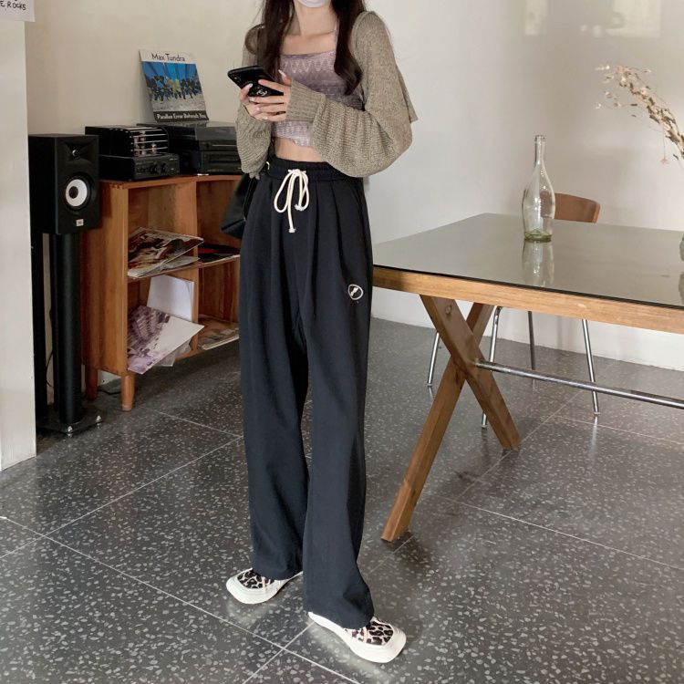 Quần Dài Thể Thao Lưng Cao Ống Rộng Phối Dây Rút Thời Trang Mùa Đông Cho Nữ