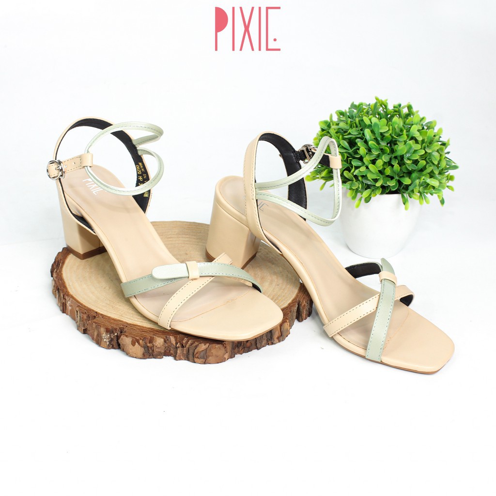 Giày Sandal Cao Gót 5cm Quai Chéo Mảnh Phối Màu 5cm Pixie X532