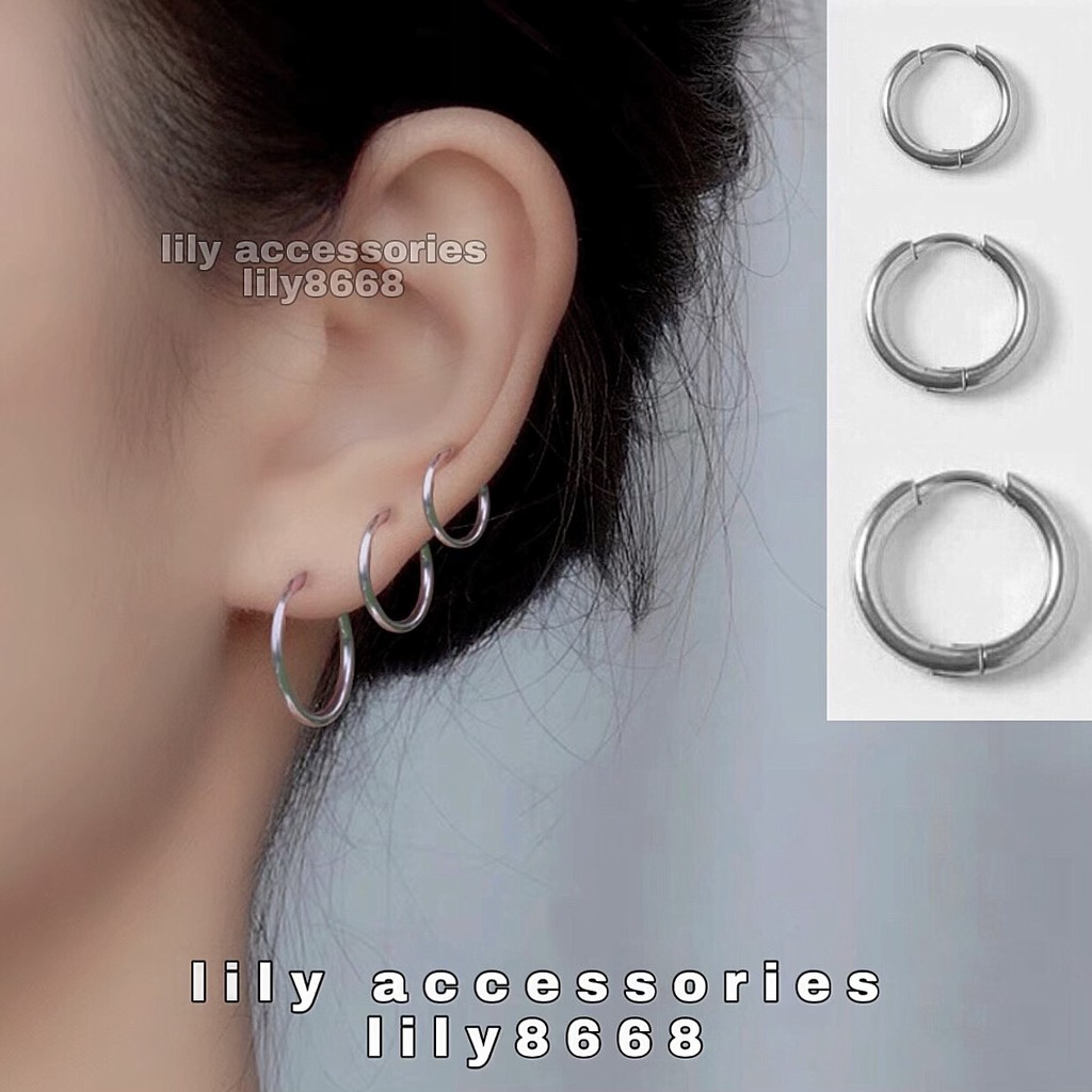 Classic Hoop Earring khuyên tai bông tai titan tròn mỏng không gỉ không đen không dị ứng nam nữ unisex