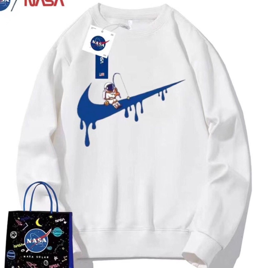 Áo Sweater Thể Thao Cổ Tròn Dáng Rộng In Logo NASA Thời Trang Mùa Thu Cho Cặp Đôi