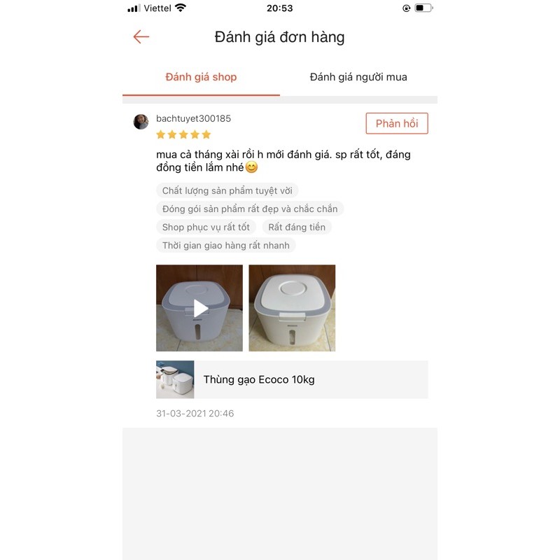 Thùng gạo Ecoco 10kg có sẵn