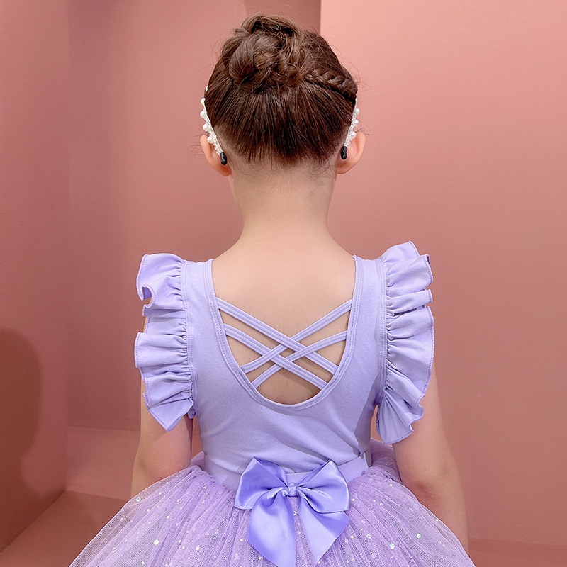 Đầm Tập Nhảy Vải Cotton Mỏng Đính Kim Sa Lấp Lánh Thời Trang Mùa Hè Cho Bé Gái