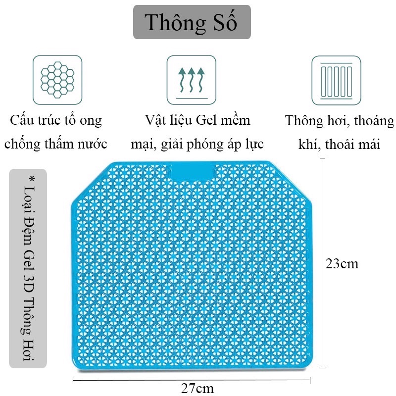 Đệm Thùng Câu Đài, Đệm Gel 3D Cấu Trúc Tổ Ong Mềm mại, mát mẻ, bảo vệ cột sống, chống ê mông, mỏi lưng PK-51