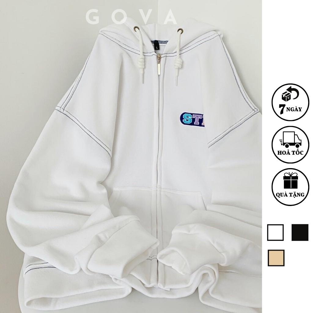 Áo Khoác Nỉ STR Dây Kéo Nam Nữ Ulzzang Unisex Form Rộng Chữ Thêu Đẹp GOVA