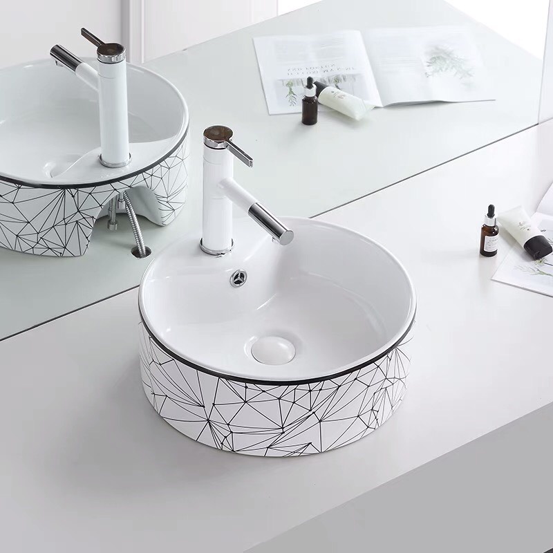 LAVABO TRÒN HỌA TIẾT ĐIỂM (KHÔNG BAO GỒM VÒI VÀ BỘ XẢ)