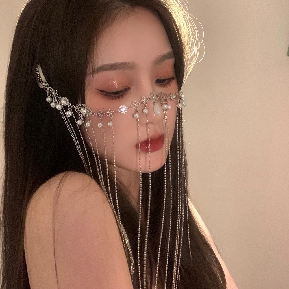 Kẹp Tóc Tua Rua Hình Giọt Nước Đính Kim Cương &amp; Ngọc Trai Cá Tính Thời Trang Mới