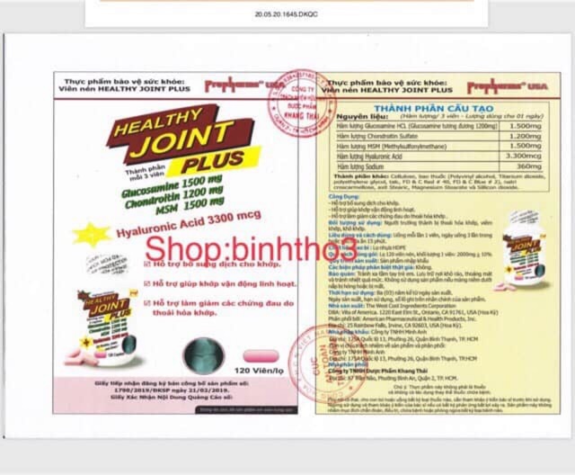 Viên uống hỗ trợ bổ khớp Healthy Join Plus 120 viên (usa mỹ)