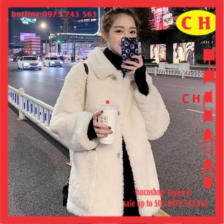 [ẢNH THẬT] Sét váy quảng châu - áo khoác lông cổ bẻ hai túi có cúc mix váy lên body cổ lọ chất bozip dày dặn Thu đông