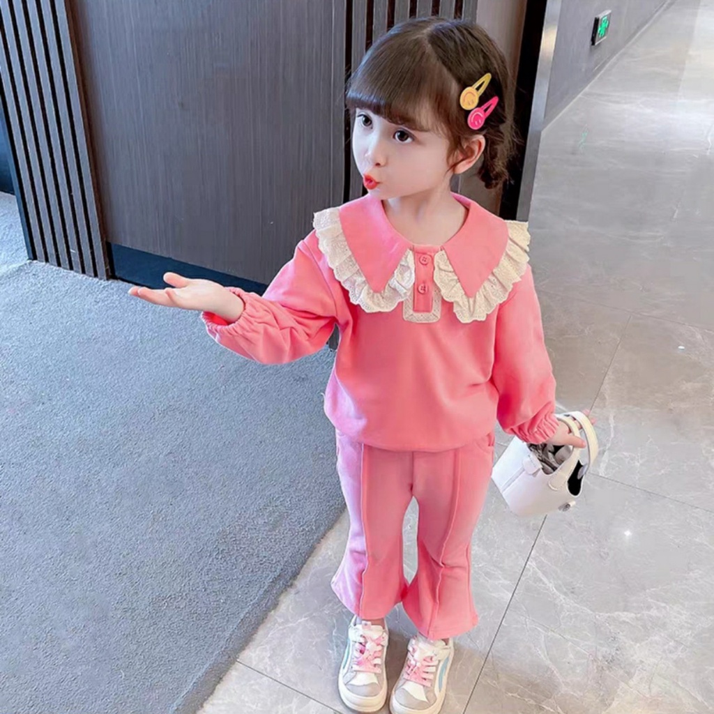 Bộ thu đông chất cotton da cá tàu cao cấp cho bé gái