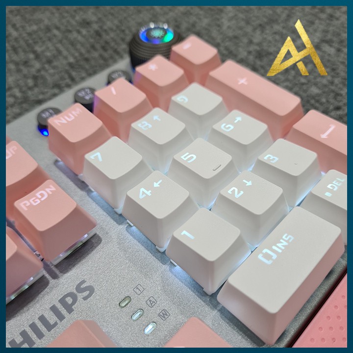 Bàn Phím Cơ Gaming Keycap Xuyên Led Đổi Màu Philips 8614DQ Màu Hồng Bàn Phím Máy Tính Laptop Có Dây Keyboard Chơi Game