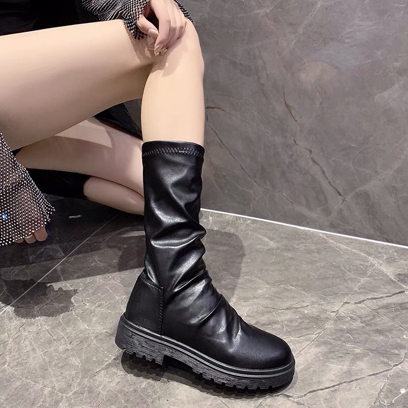 Bốt nhăn cho nữ cổ cao và cổ thấp da mềm đế cao 3,5cm không khoá