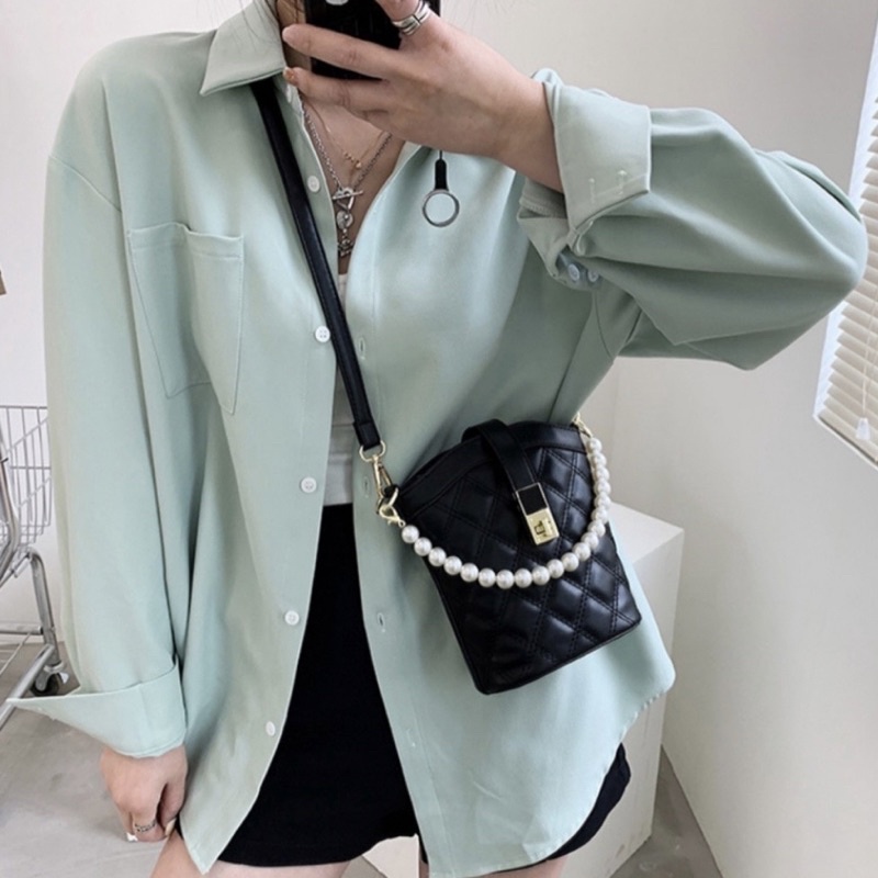 Túi đeo chéo trụ ngọc khoá xoay phong cách đơn giản cho nữ (cam kết chuẩn ảnh)