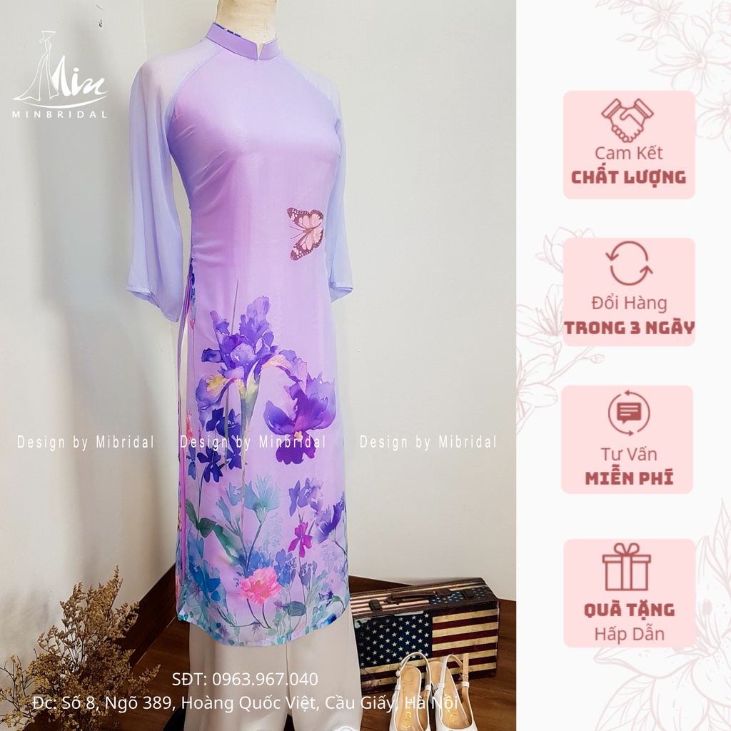 Áo dài chơi tết màu tím cà, áo 4 tà voan tơ óng | BigBuy360 - bigbuy360.vn