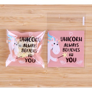 Túi dán đựng bánh kẹo hình Unicorn chữ [100c]