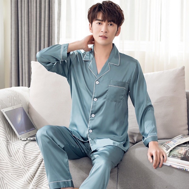 NG2004 Bộ pyjama nam dài tay chất lụa mềm mại cao cấp hàng nhập