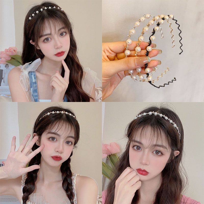 Băng đô cài tóc đính ngọc trai đơn giản phong cách Hàn Quốc mới