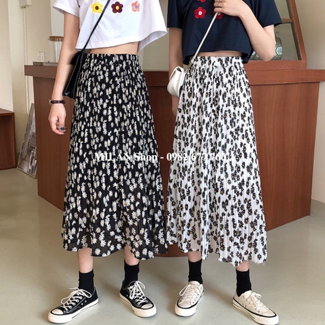 Chân váy voan hoa xếp ly nhiều màu xinh iu. | BigBuy360 - bigbuy360.vn