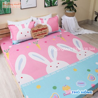 Bộ ga gối poly họa tiết thỏ hồng cà rốt m6/m8